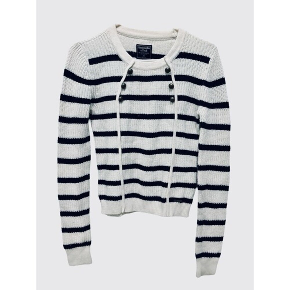 Abercrombie & Fitch Knit Military Style Sweater Buttons Detail Navy Stripes XS